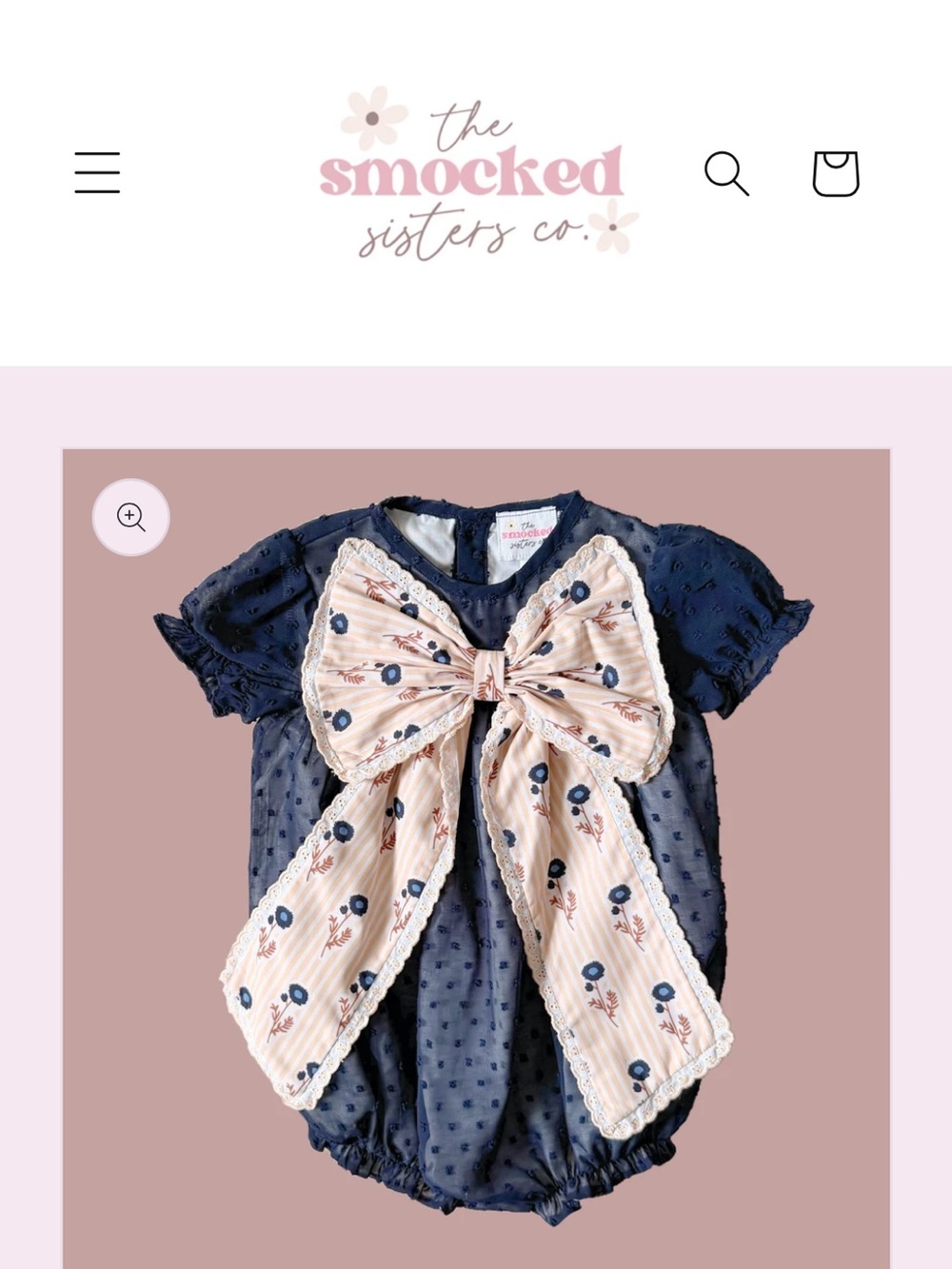 Navy Baby One-Piece with Pink Floral Bow